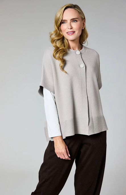 DECK By Decollage Grey Button Knit Cape Top