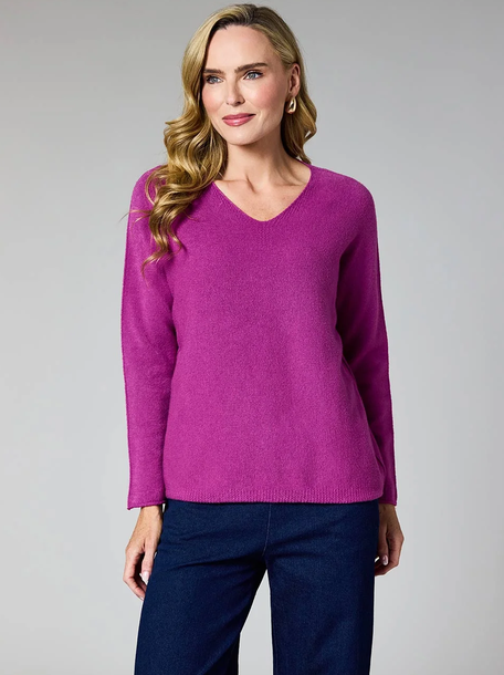 DECK By Decollage Magenta V-Neck Knit Jumper