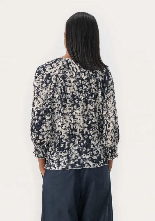 Part Two Navy and Cream Print Blouse