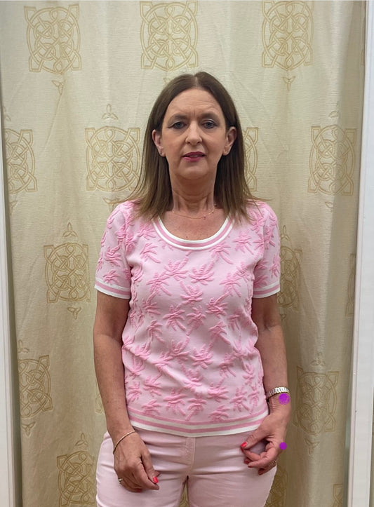 LEO&UGO Pink Palm Knit Top