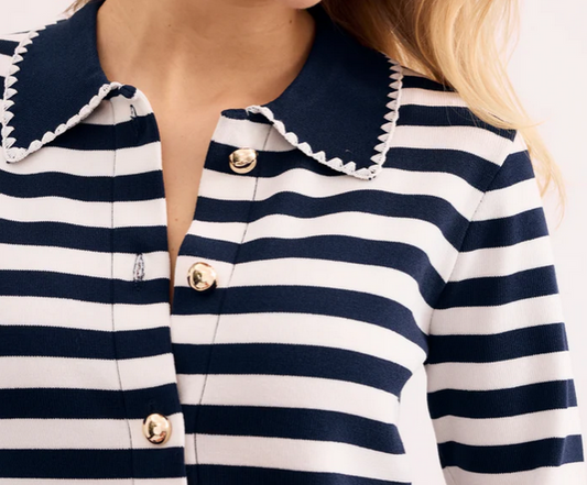 Leo&Ugo Navy and White Stripe Cardigan