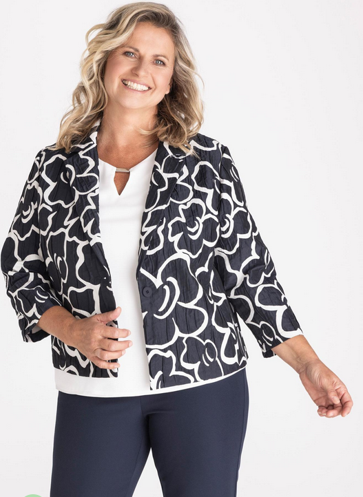 Frank Walder Cream Print Navy Jacket