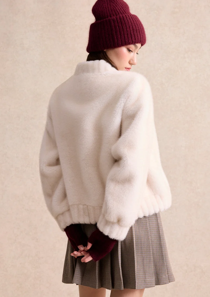 LEO&UGO Off White Fur Bomber Jacket
