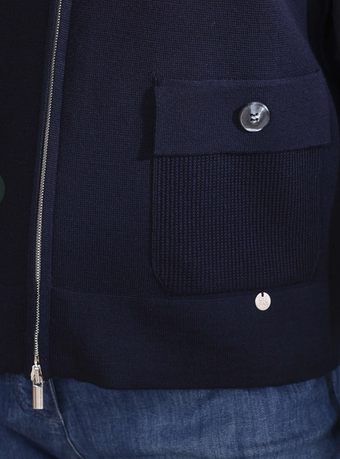 Gollehaug Navy Zip Up Collared Cardigan