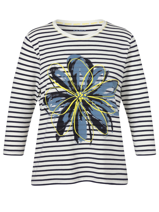 Via Appia Blue Flower Stripe Jersey Top