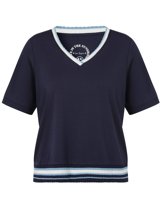 Via Appia Navy V-Neck Short Sleeve Top
