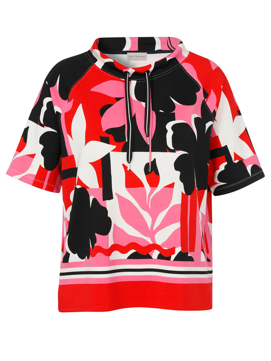 Via Appia Red and Pink Floral Print Top