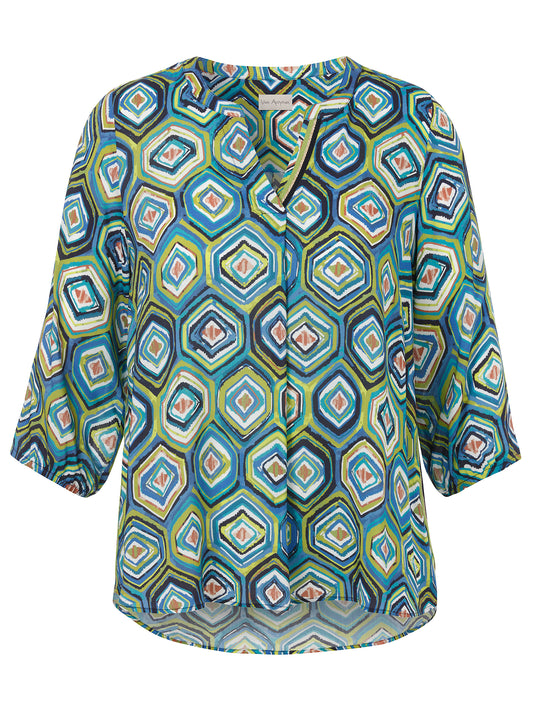 Via Appia Blue Geo Print Blouse