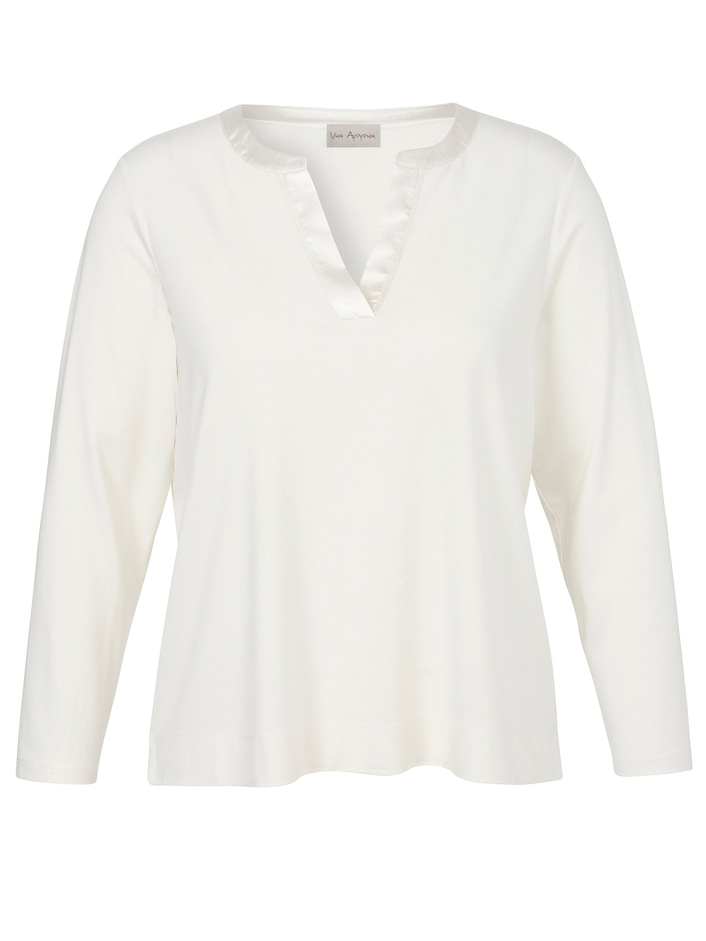 Via Appia Plain Cream Jersey V-Neck Top