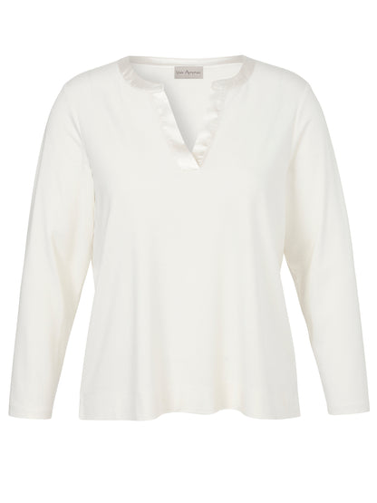 Via Appia Plain Cream Jersey V-Neck Top