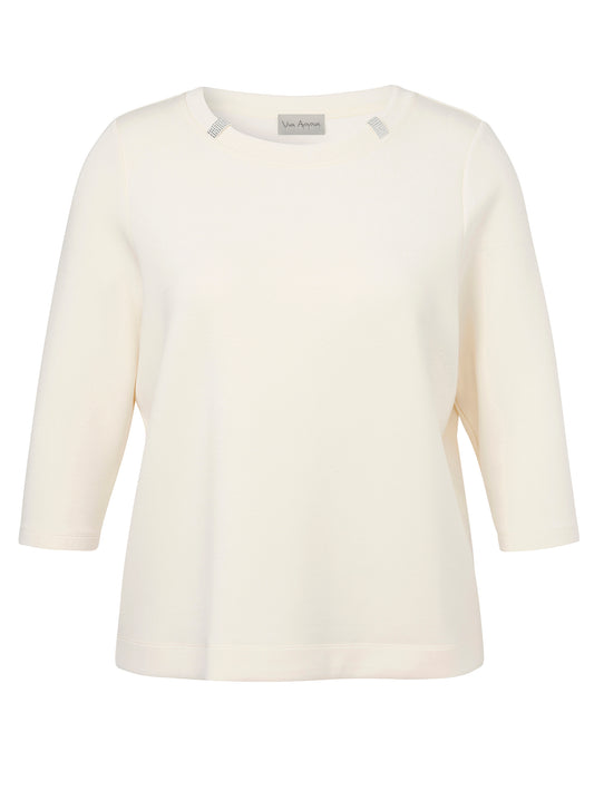 Via Appia Cream Rhinestone Detail Top