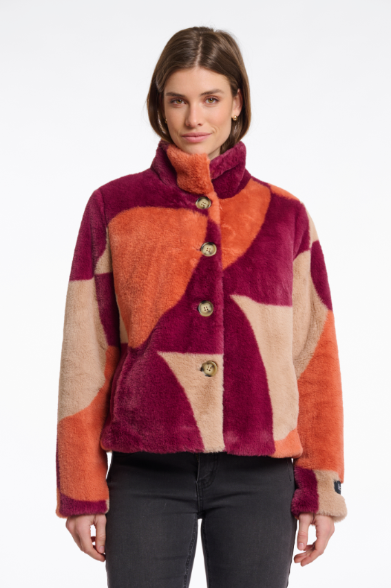 Rino&Pelle ColourBlock Single Breasted Faux Fur Jacket