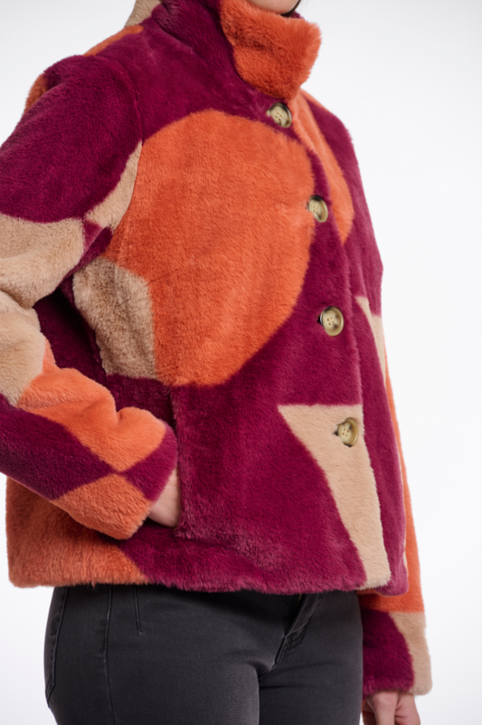 Rino&Pelle ColourBlock Single Breasted Faux Fur Jacket