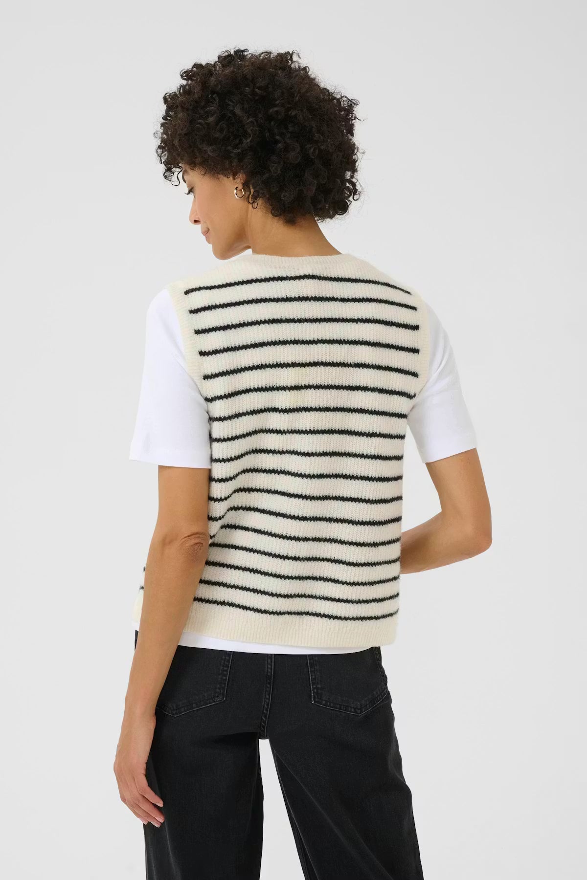 Part Two Cream Navy Stripe Sleeveless Knit Cardigan