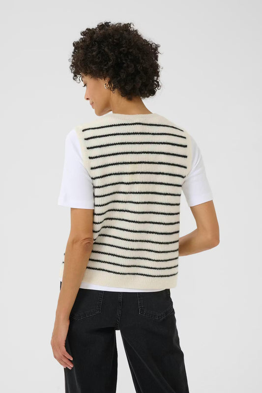 Part Two Cream Navy Stripe Sleeveless Knit Cardigan