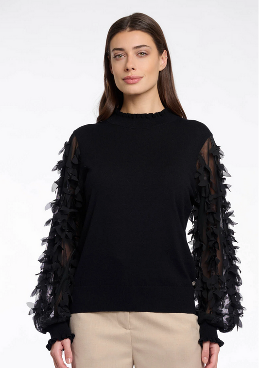 Rino&Pelle Black Flower Sleeve Knit Jumper